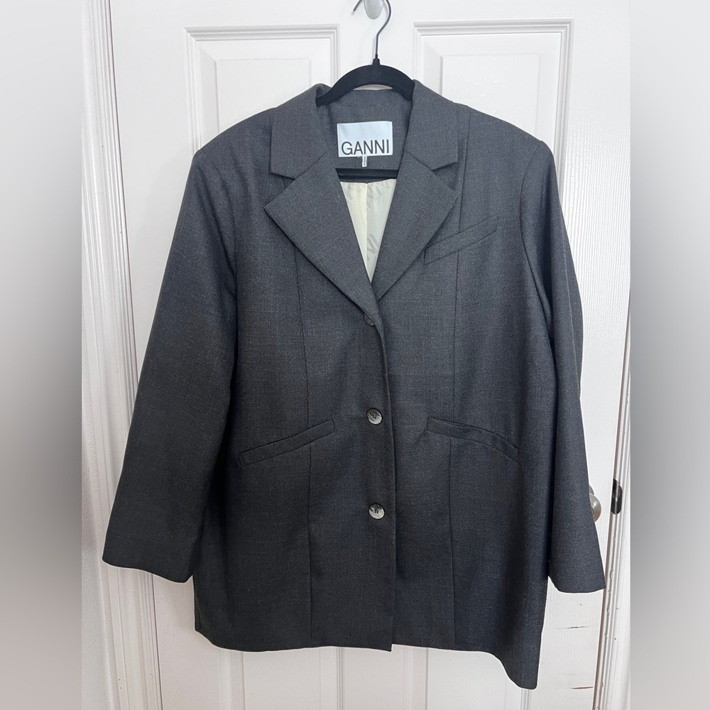 Ganni Dark Gray Oversized Suit Jacket